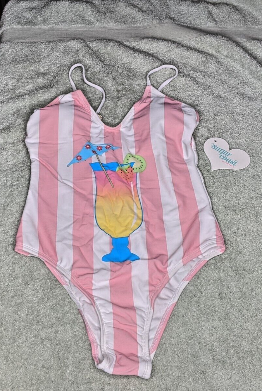 NEW Lolli Swimsuit SMALL One Piece Tank Tropical Drink Pink White NEW